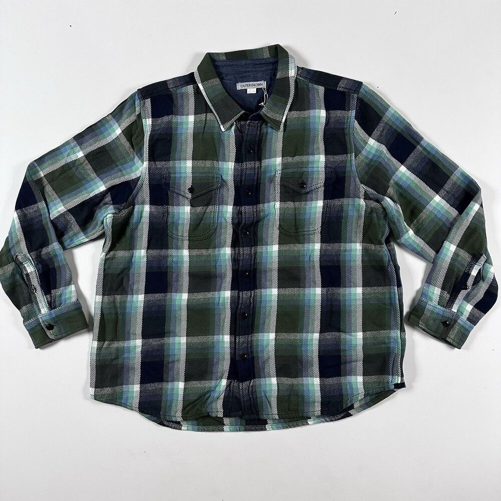 Outerknown Blanket Shirt Men's  Plaid Green XXL 100% Organic Cotton